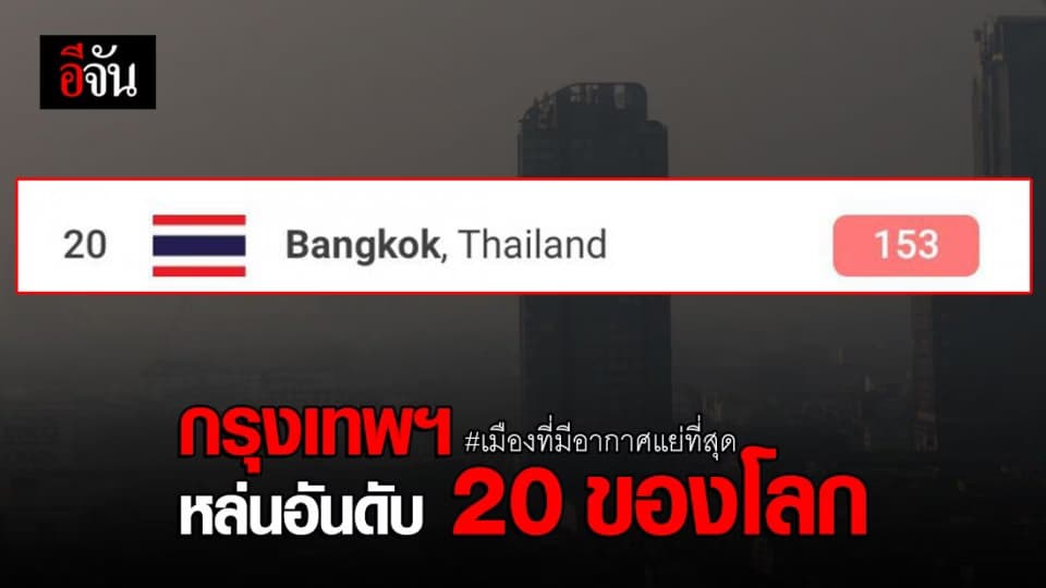 ค่าฝุ่น PM 2.5 กรุงเทพฯ ลดลง หล่นไปอยู่อันดับ 20 ของโลก