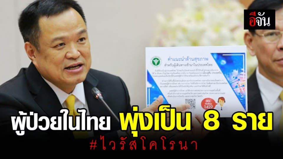 สธ.เผยยอดผู้ป่วยโคโรนาในไทย พุ่งเป็น 8 ราย