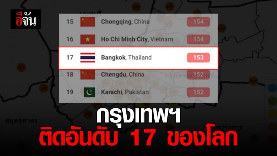 PM 2.5 กรุงเทพฯ ติดอันดับ 17 ของโลก เมืองที่มีคุณภาพอากาศแย่