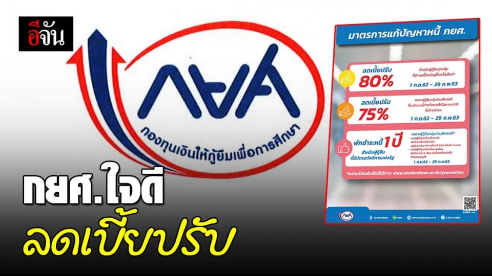 กยศ. ลดเบี้ยปรับ 80%-75% ช่วยเหลือผู้กู้ยืมค้างชำระ