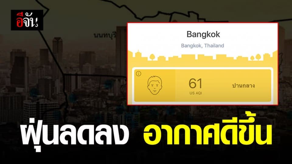 ค่าฝุ่น PM 2.5 ลดลง ทำอากาศดีขึ้น