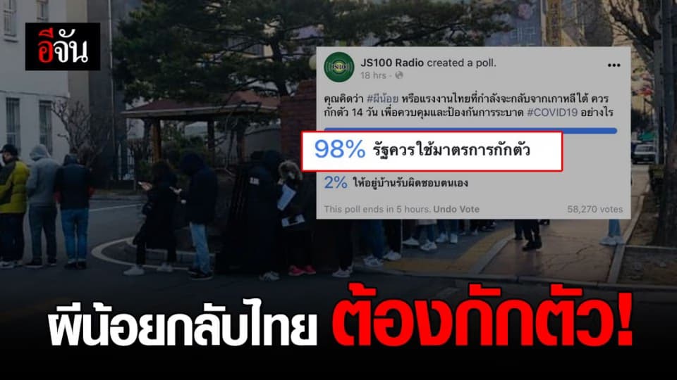 ผลโพลชี้ หากให้ผีน้อยกลับไทย ควรกักตัว