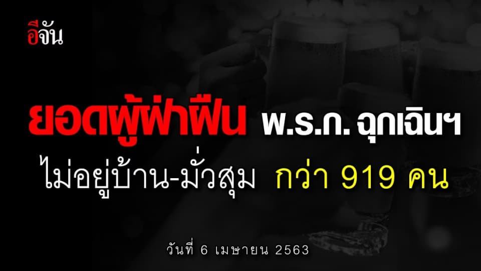 โฆษก ศบค. เผย ยอดผู้ฝ่าฝืน พ.ร.ก. ฉุกเฉินฯ 6 เม.ย. 63 ไม่อยู่บ้านตามเวลาที่กำหนด กว่า 919 คน