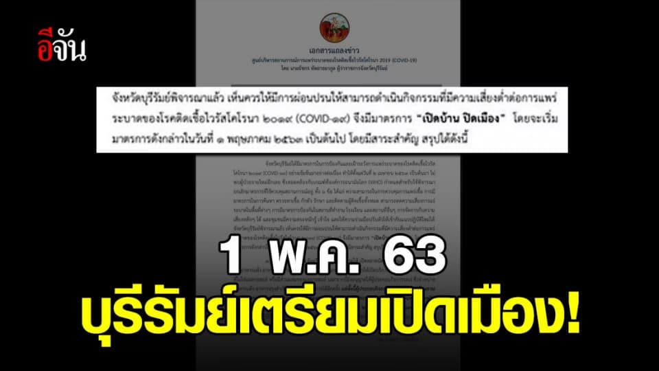 ชาวบุรีรัมย์เฮ! 1 พ.ค.นี้ เตรียมเปิดเมือง ใครเข้า-ออก ต้องมีสติ๊กเกอร์ Buriram Healthy