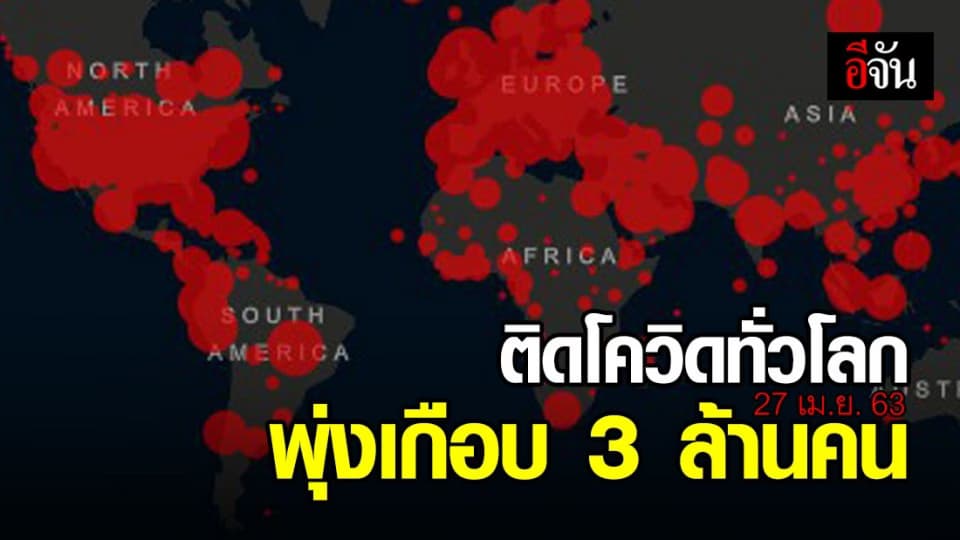 ยอดผู้ติดเชื้อโควิด-19 ทั่วโลก 2,994,796 คน