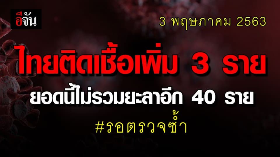 ศบค. แถลง ไทยพบติดเชื้อเพิ่ม 3 ราย รอตรวจยะลาซ้ำอีก 40 ราย