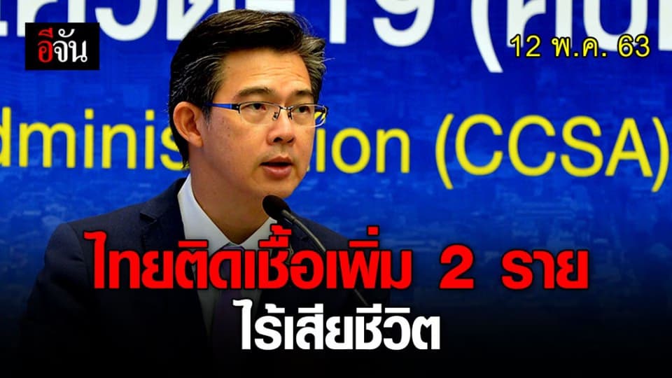 ศบค. เเถลง 12 พ.ค. 63 พบผู้ติดเชื้อเพิ่ม 2 ราย รักษาหายเพิ่ม 2 ราย