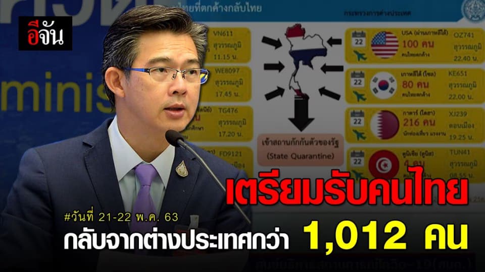 คนไทยในต่างประเทศ ทยอยเดินทางกลับไทยช่วงวันที่ 21-22 พ.ค. 63
