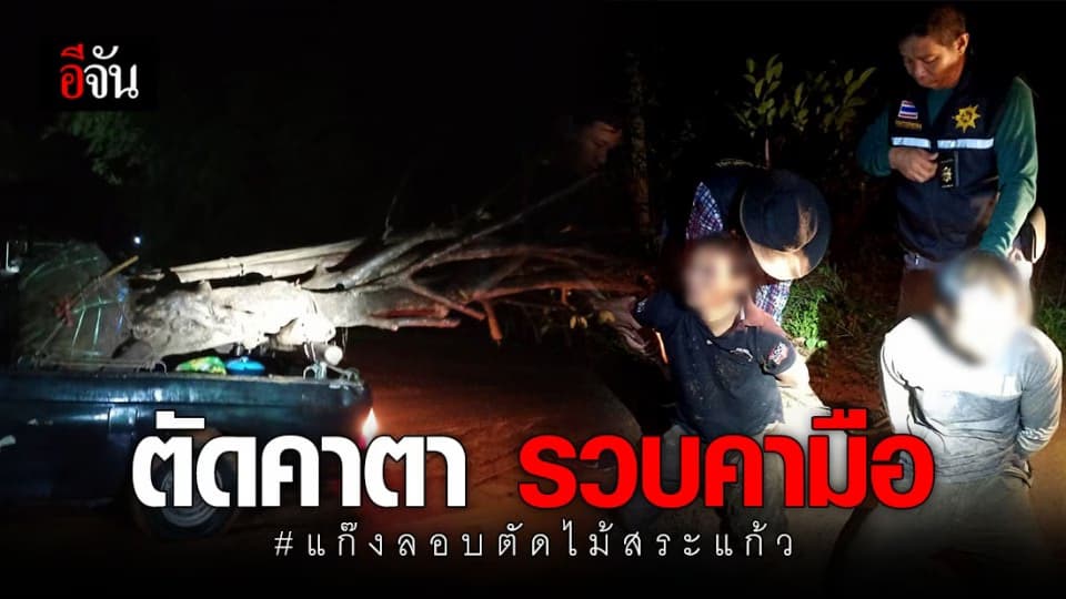 ฝ่ายปกครองเมืองสระแก้ว ซุ่มจับแก๊งลอบตัดไม้ จับคารถคาของกลาง