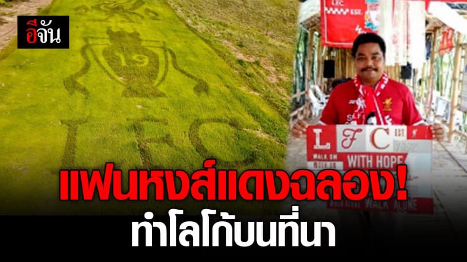 30 ปีที่รอคอย!!! แฟนหงส์แดง ทำโลโก้ทีมบนที่นา ฉลองชัยนะพรีเมียร์ลีก
