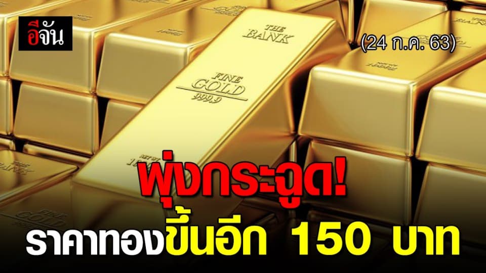 ราคาทองพุ่งแรง!!! (24 ก.ค. 63) เพียงครึ่งวันปรับขึ้น 3 รอบ ราคาซื้อ-ขายขึ้นอีก 150 บาท