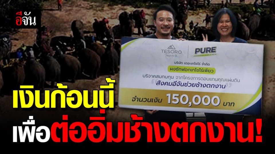 มิกซ์ บรมวุฒิ นำทีมเพียวมอบเงินช่วยช้างตกงาน