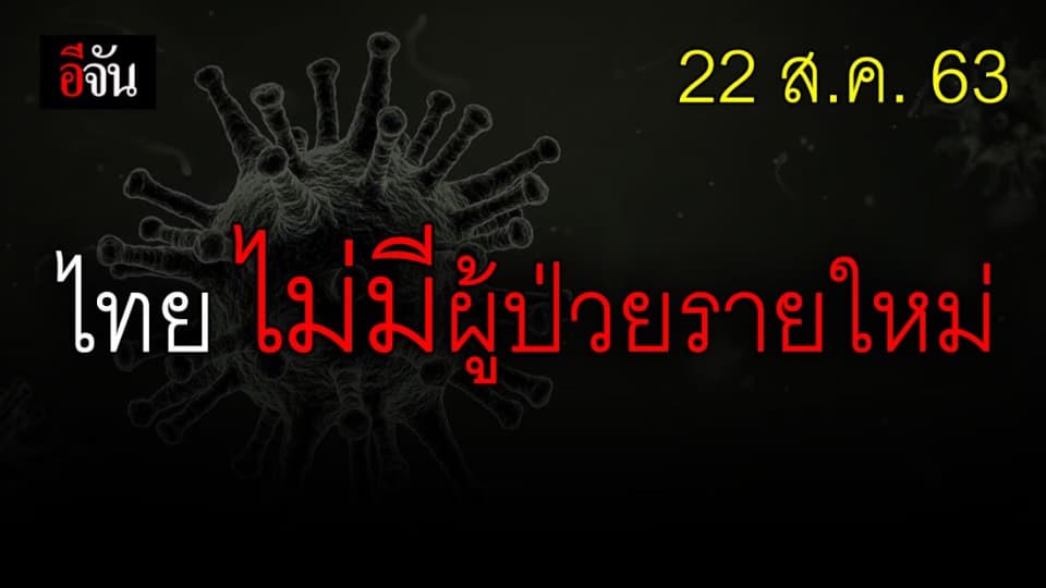 วันนี้ (22 ส.ค. 63) ไม่มีผู้ติดเชื้อโควิด-19 ป่วยยืนยันสะสม 3,390 ราย
