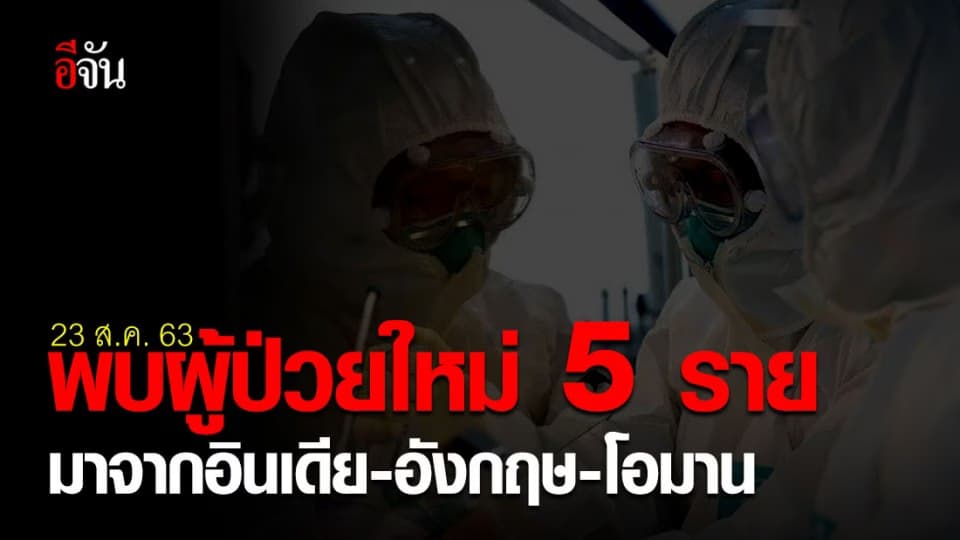 ศบค.รายงาน พบผู้ป่วยรายใหม่เพิ่ม 5 ราย กลับมาจาก 3 ประเทศ