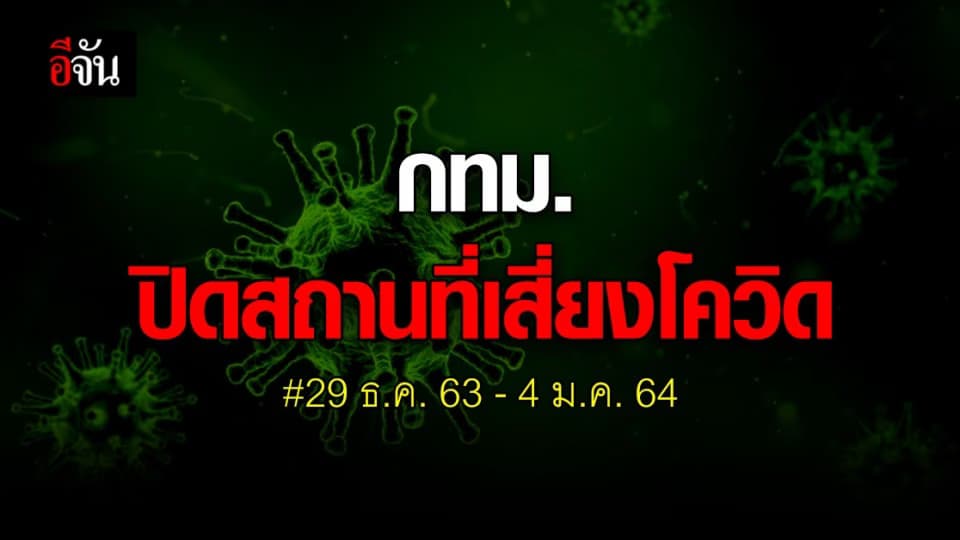 กทม. สั่งปิด 5 สถานที่เสี่ยง โควิด 29 ธ.ค. 63 – 4 ม.ค. 64