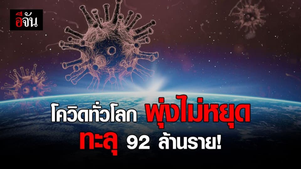 โควิดวันนี้! ผู้ติดเชื้อทั่วโลก ทะลุ 92 ล้านราย ดับเซ่น โควิด 1.9 ล้านศพ