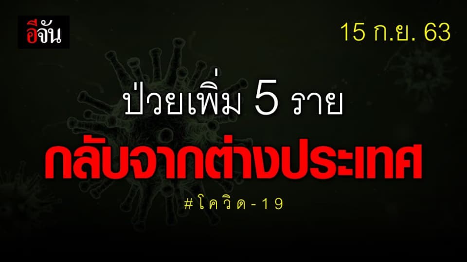 ติดโควิด-19 เพิ่ม 5 ราย กลับจาก 5 ประเทศ