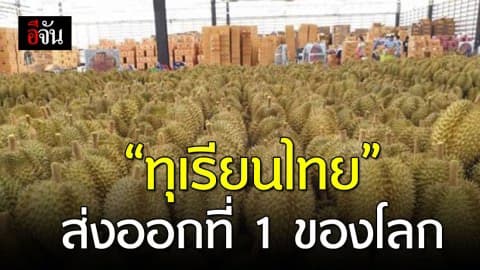 ไทยขึ้นแท่นผู้ส่งออกทุเรียนรายใหญ่ที่สุดของโลก