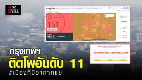 พิษ PM 2.5 ทำกรุงเทพฯ ติดอันดับ 11 เมืองที่มีอากาศแย่