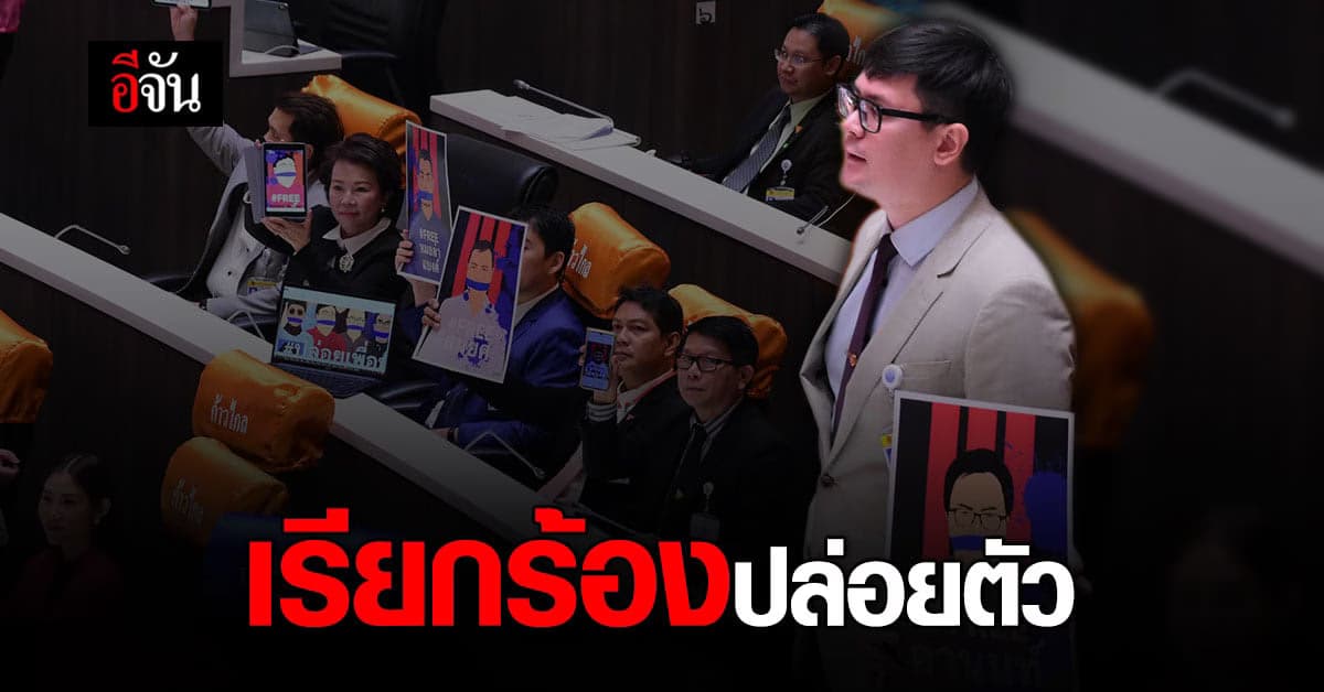 ส.ส.ก้าวไกล ชูภาพแกนนำ ราษฎร เรียกร้องปล่อยตัว