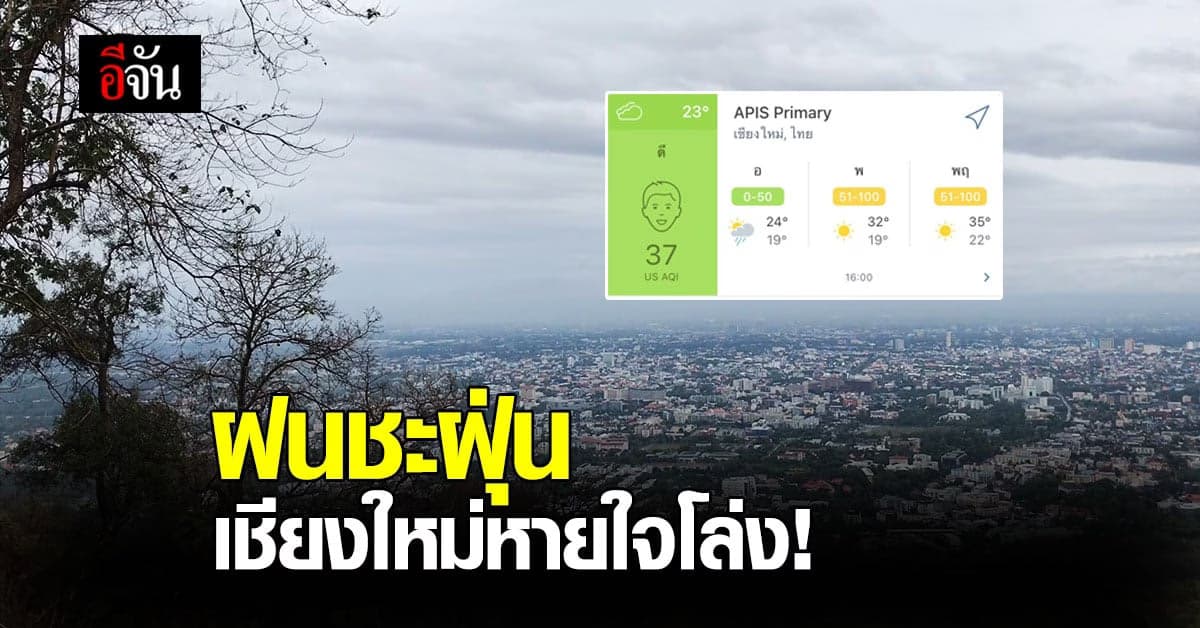 ฝนช่วยล้างเมืองเชียงใหม่ มลพิษลด คุณภาพอากาศอยู่โซนสีเขียว ชาวเมืองหายใจหายใจโล่ง