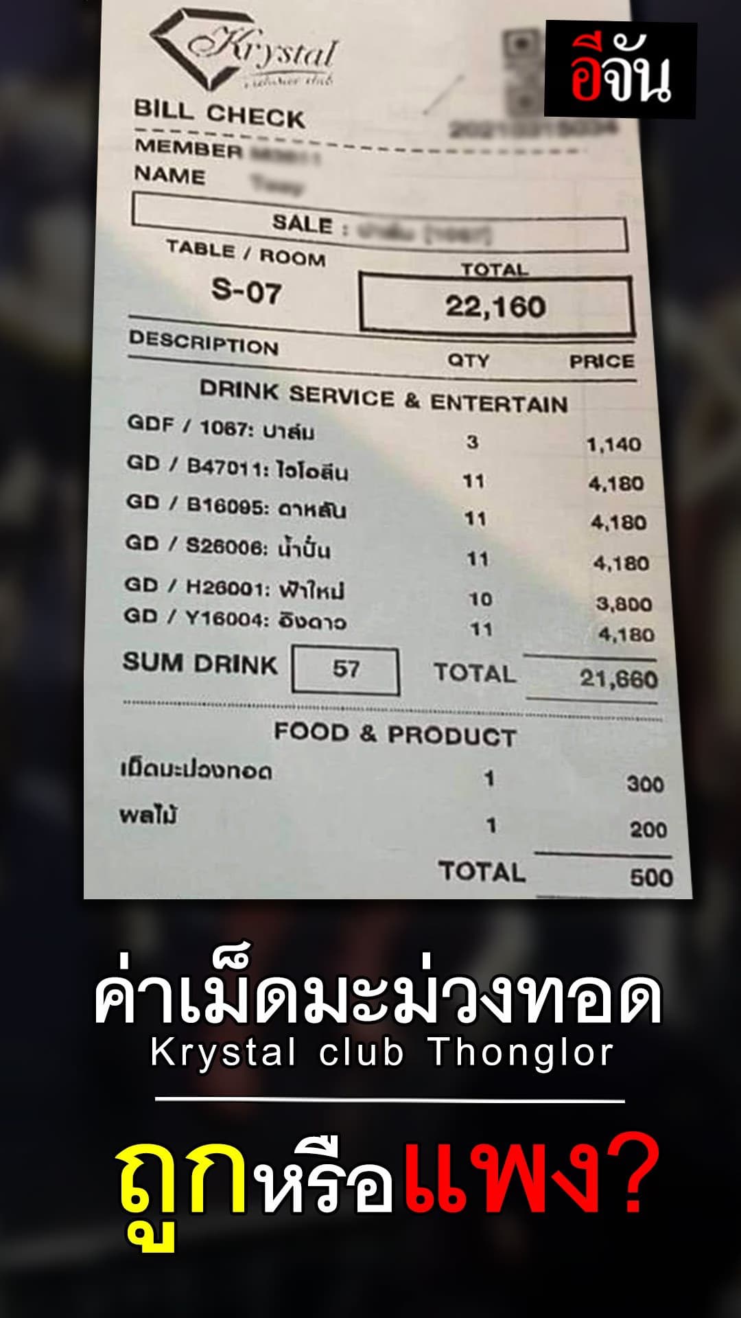 ค่าเม็ดมะม่วงทอด ใน คริสตัล ทองหล่อ ถูกหรือแพง