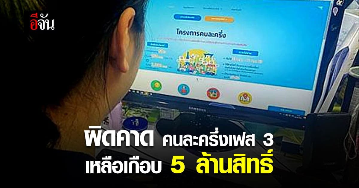 คนละครึ่งเฟส 3 เปิดลงทะเบียน ผ่านมา 3 วัน เหลือสิทธิ์ อีกเกือบ 5 ล้าน ผิดคาดจากรอบที่ผ่านมา