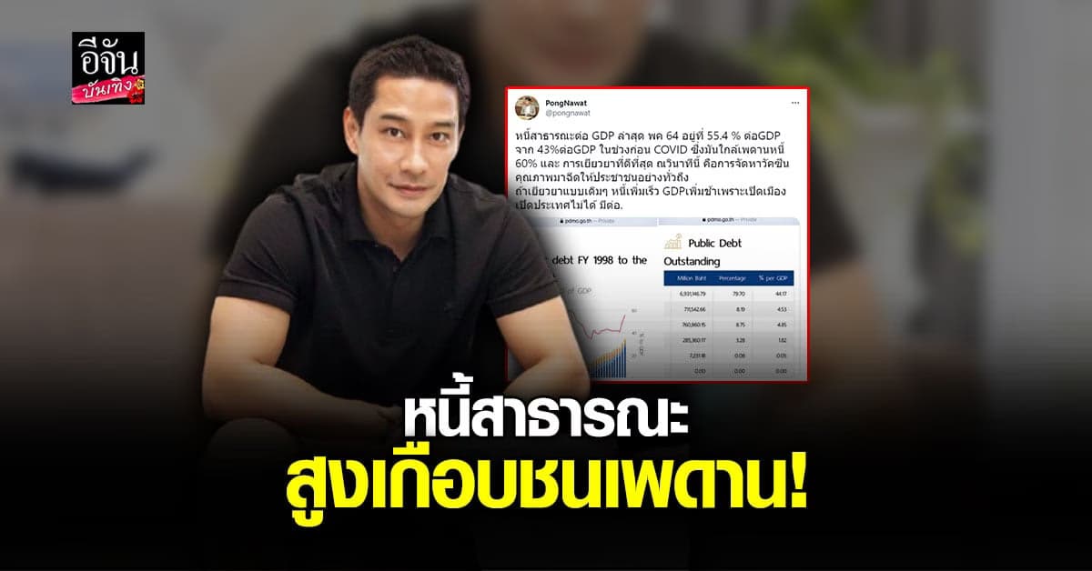 ป้อง ณวัฒน์ เผยตัวเลขหนี้สาธารณะ สูงเกือบชนเพดาน