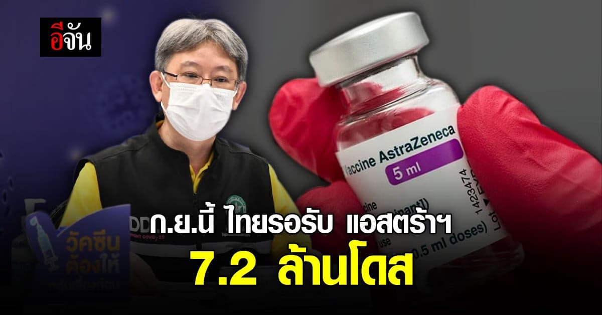 สธ. เผย แอสตร้าเซนเนก้า เข้าไทยอีก 7.2 ล้านโดส ก.ย.นี้