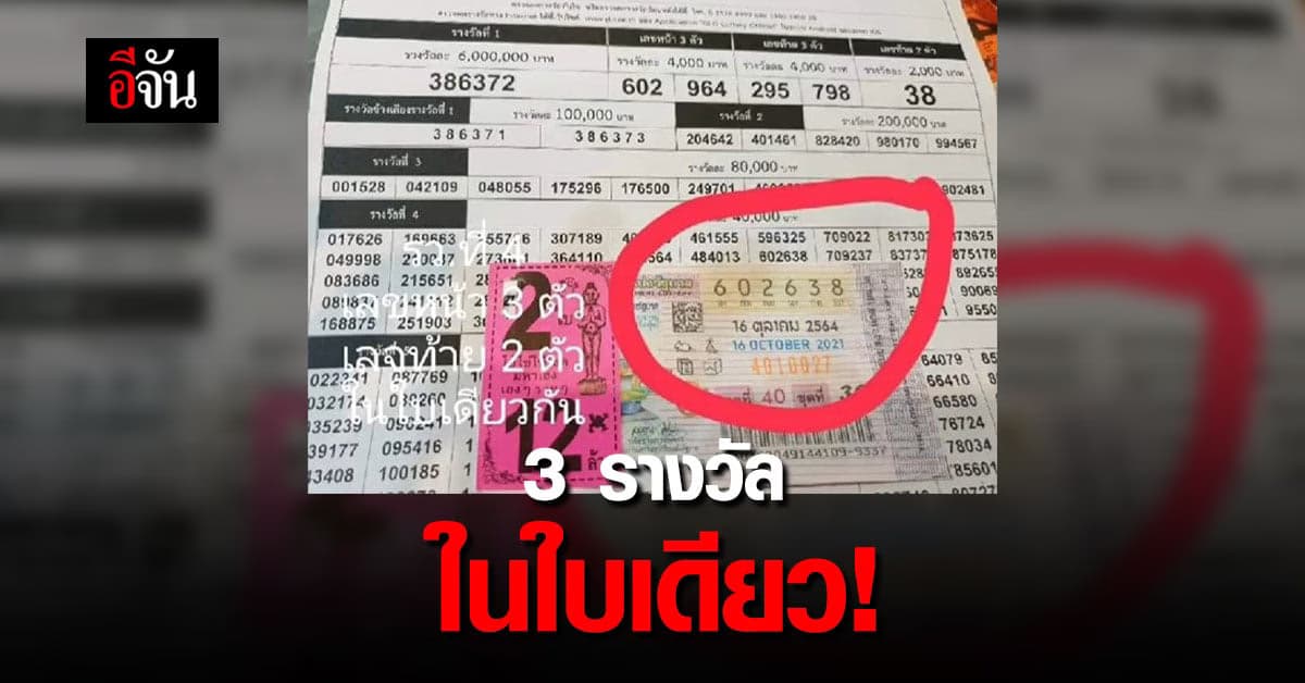 สุดปัง! หนุ่มถูกหวย 3 รางวัล ในลอตเตอรี่ใบเดียว