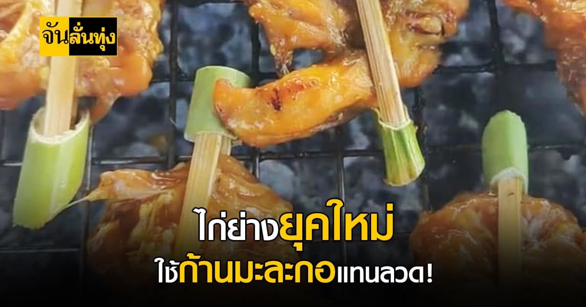 ปิ๊งไอเดีย! แม่ค้าเปลี่ยนลวดเหล็กปลายไก่ย่าง เป็นก้านมะละกอแทน