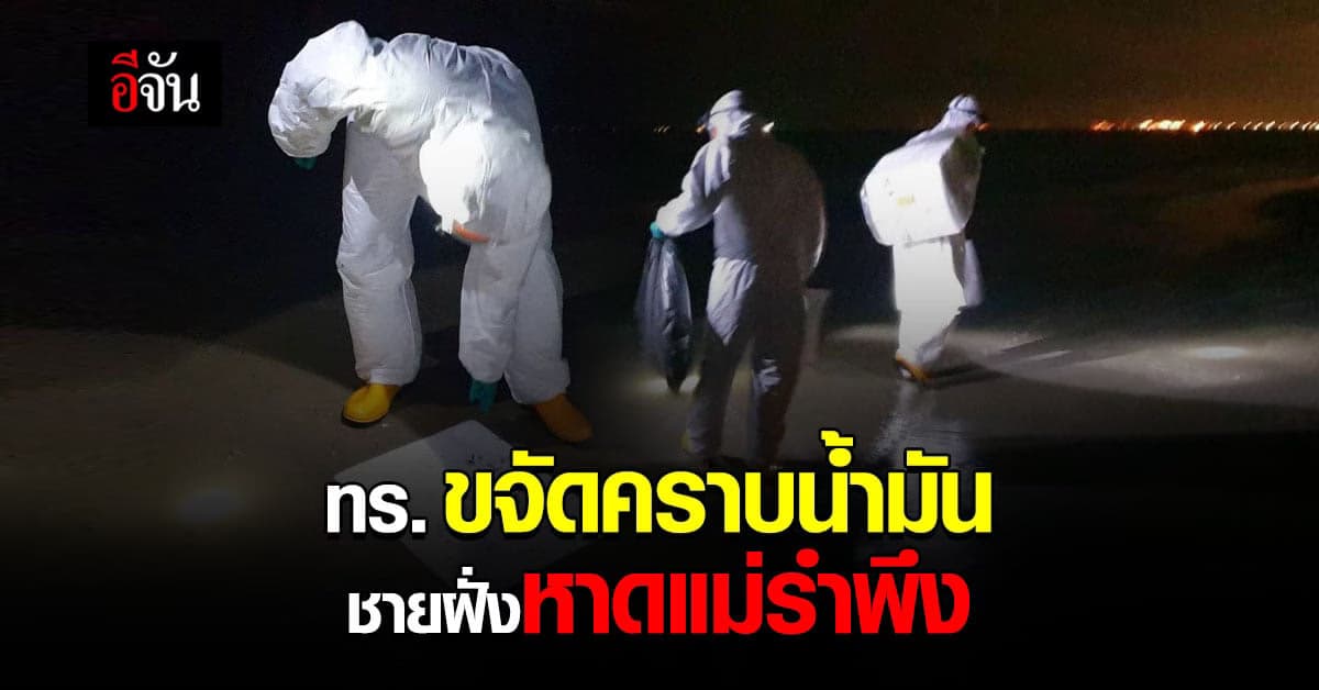 กองทัพเรือ จัดกำลังพล 200 นาย ร่วม ขจัด คราบน้ำมัน หาดแม่รำพึง