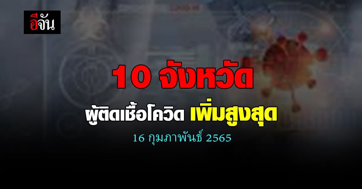 ศบค. เปิด 10 จังหวัด ติดเชื้อโควิด สูงสุด วันนี้ 16 กุมภาพันธ์ 2565