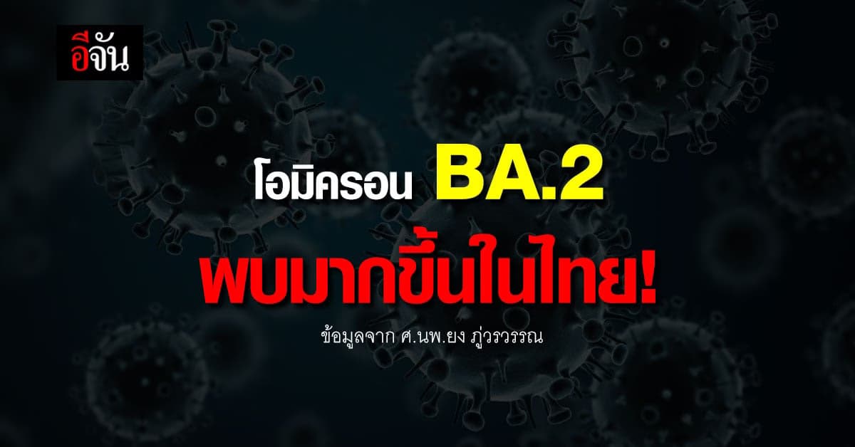 หมอยง เผย โอมิครอน สายพันธุ์ BA.2 มีแนวโน้มพบมากขึ้นในไทย