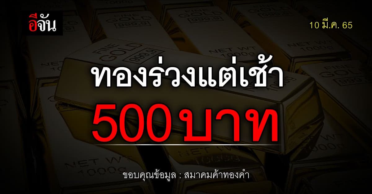 เปิดตลาดเช้า ราคาทองวันนี้ ร่วง 500 บาท