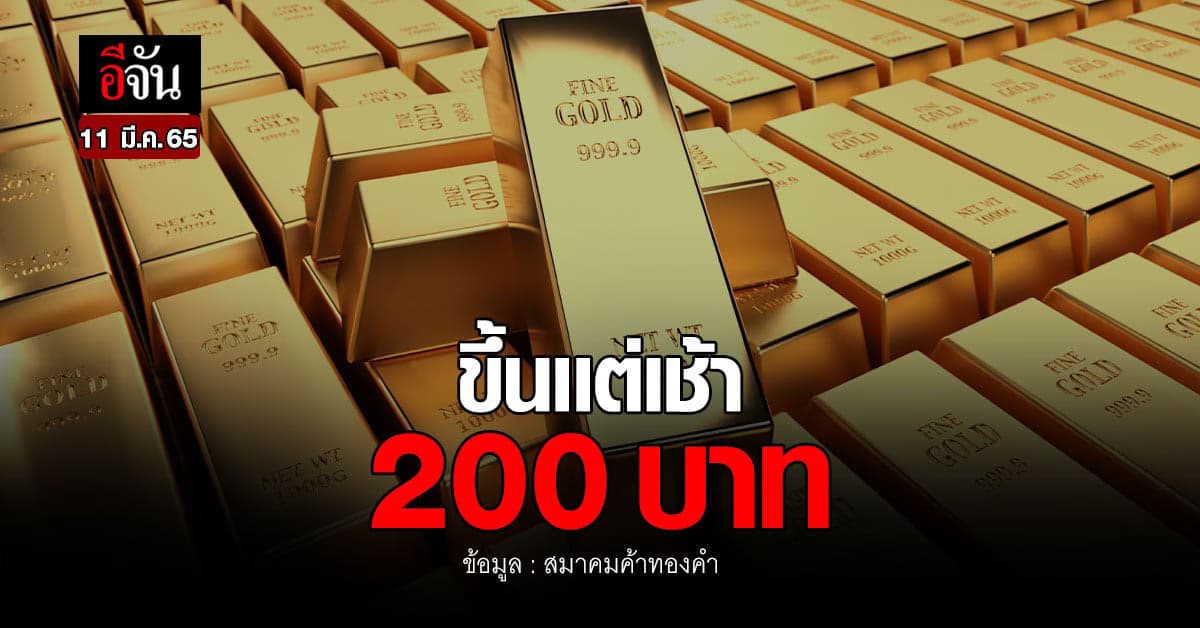 ราคาทองวันนี้ ปรับขึ้นแต่เช้า 200 บาท