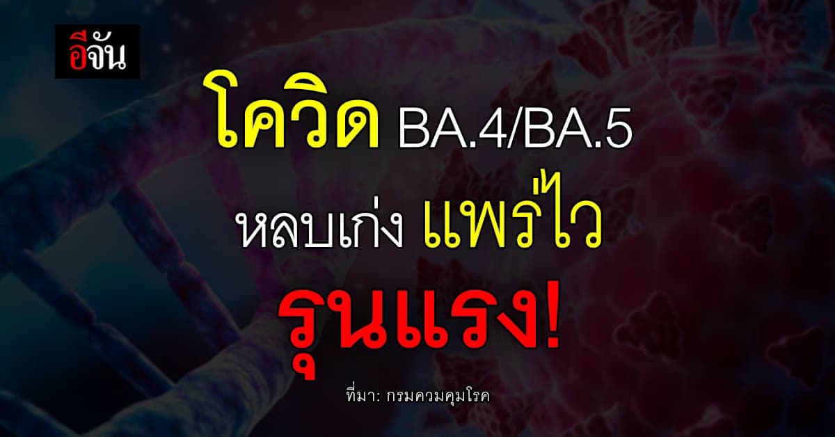 กรมควมคุมโรคเผย โควิด BA.4 – BA.5 หลบเก่ง แพร่ไว รุนแรง!