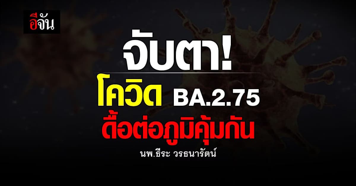 หมอธีระ เผย โควิด BA.2.75  ดื้อต่อภูมิคุ้มกัน