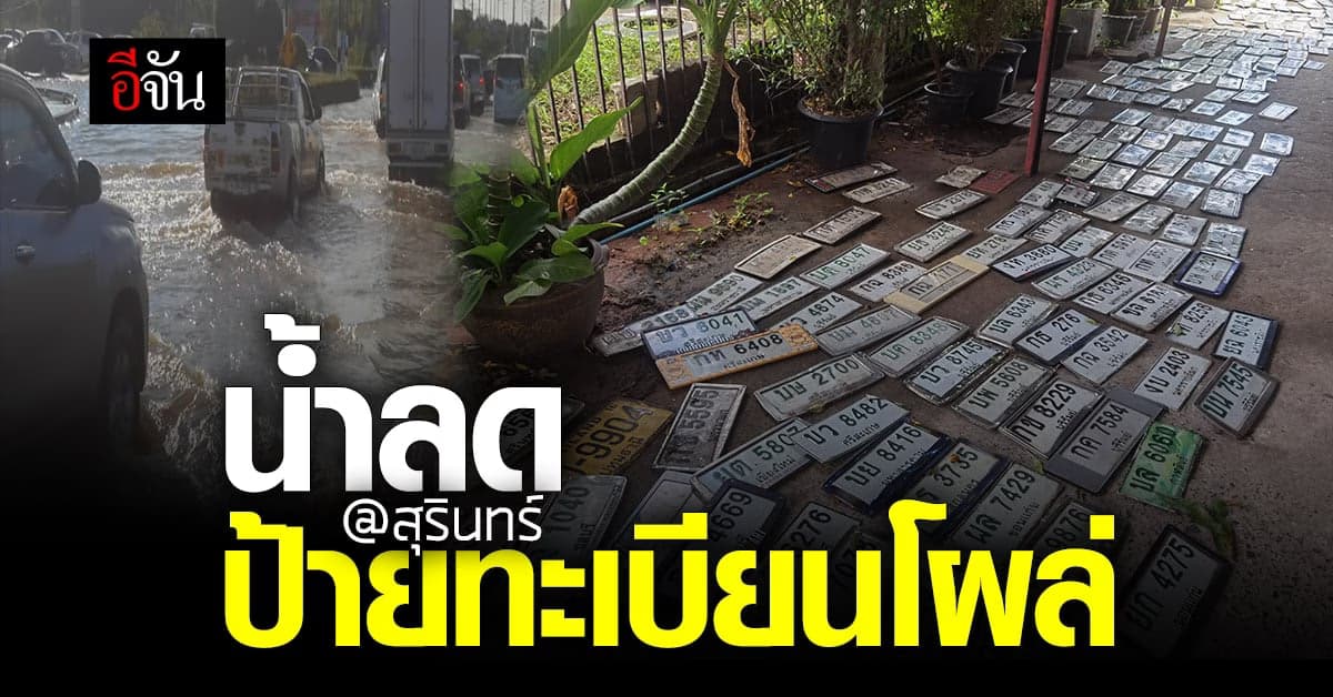 หล่นตอนน้ำท่วม! สภ.เมืองสุรินทร์ ตามหาเจ้าของป้ายทะเบียน กว่า 500 ป้าย