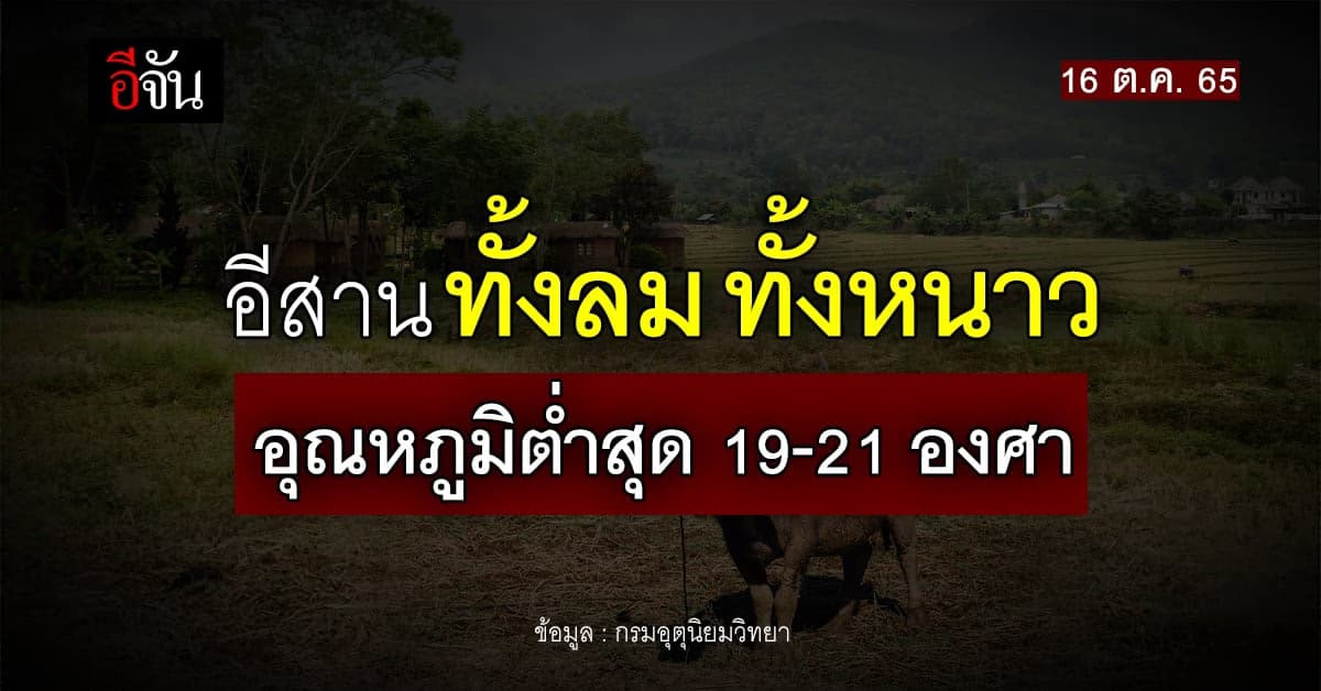 พยากรณ์อากาศวันนี้ 16 ต.ค.65 อุตุฯ เผย ไทยตอนบน ทั้งหนาวทั้งลม!
