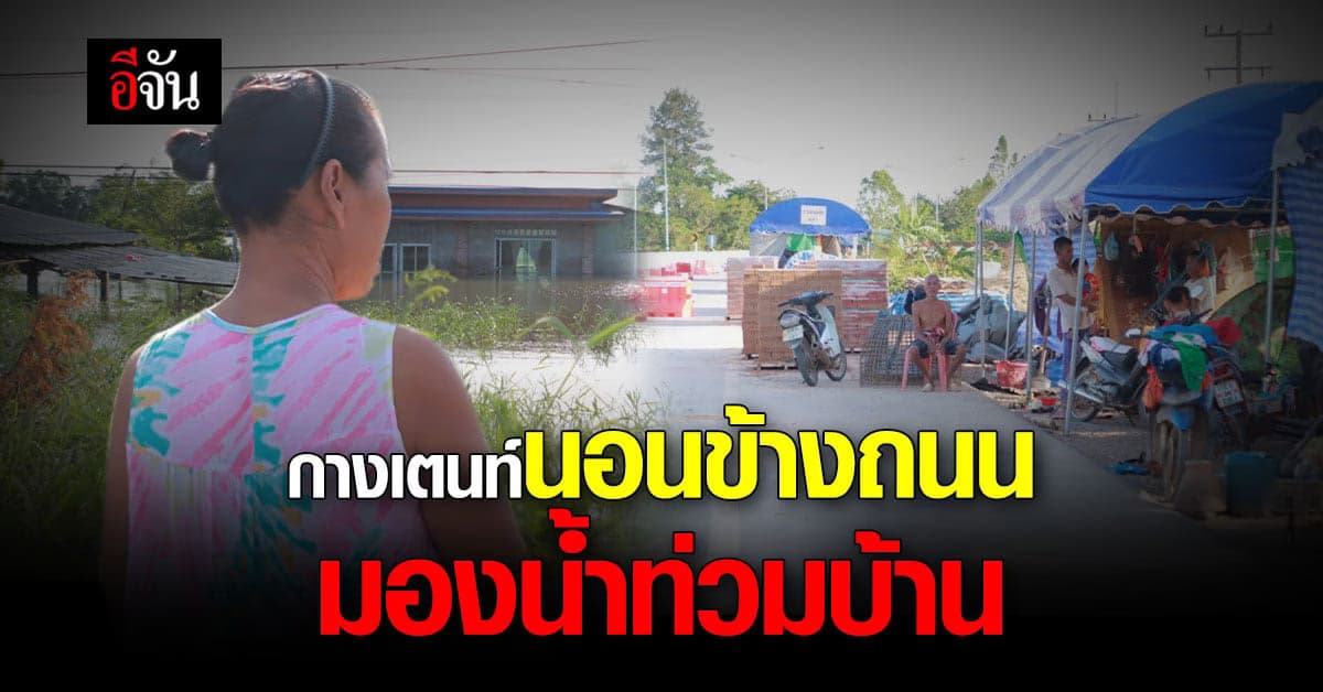 กางเตนท์นอนริมถนน มองบ้านน้ำท่วมมิดหลังคา : กาฬสินธุ์