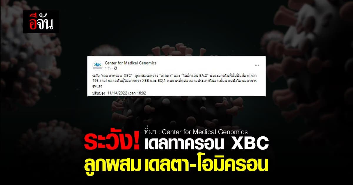 ศูนย์จีโนมฯ เตือนระวัง! เดลทาครอน XBC ลูกผสม “เดลตา-โอมิครอน”