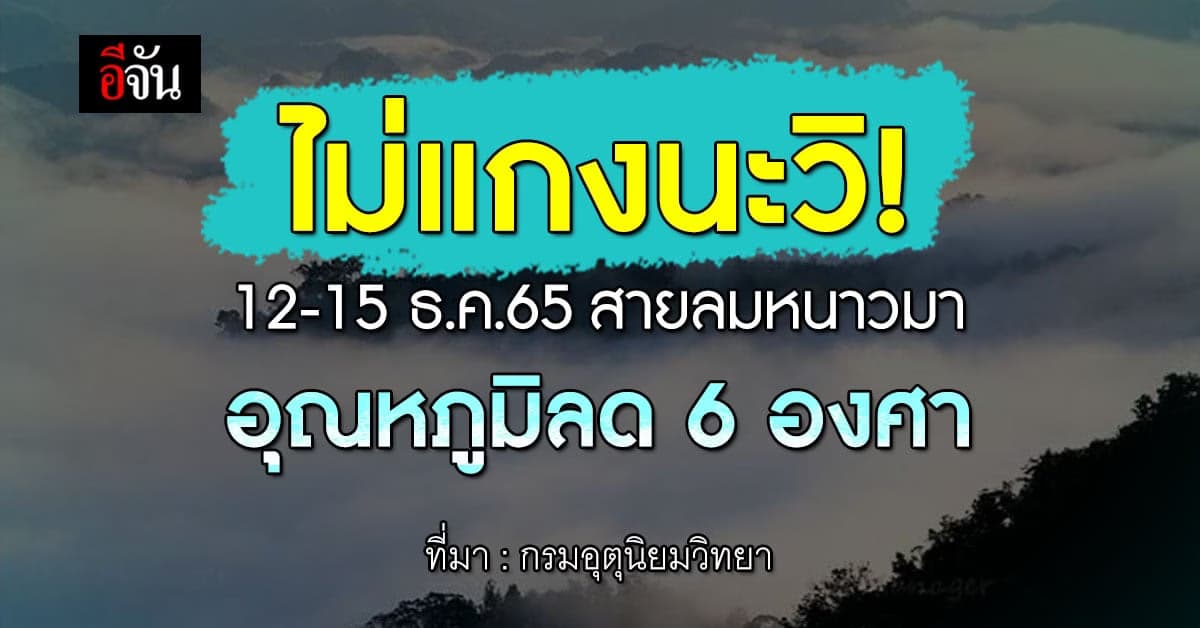 พยากรณ์อากาศวันนี้ (11 ธ.ค.65) อุตุฯ เผย 12-15 ธ.ค.65 ลมหนาวพัดเข้าไทย