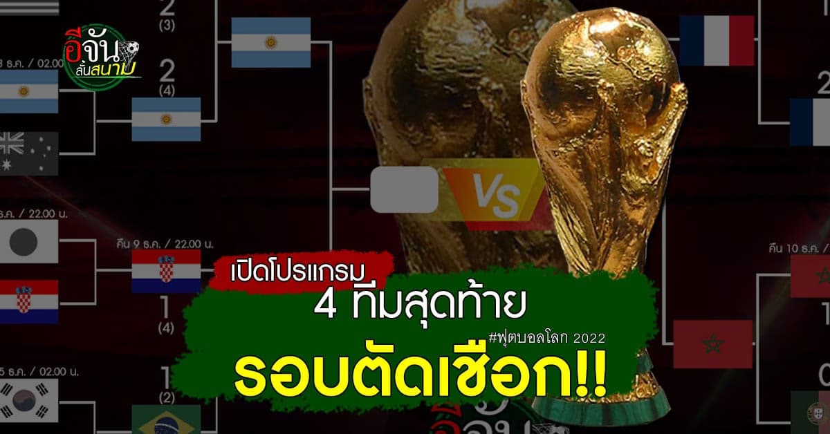 มาแล้วโปรแกรมการแข่งขัน รอบ 4 ทีมสุดท้าย ฟุตบอลโลก 2022