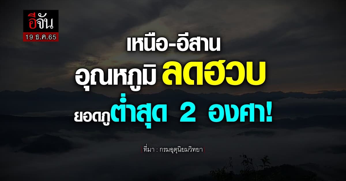 พยากรณ์อากาศวันนี้ (19 ธ.ค.65) เหนือ-อีสาน อุณหภูมิลดอีก 2-4 องศา