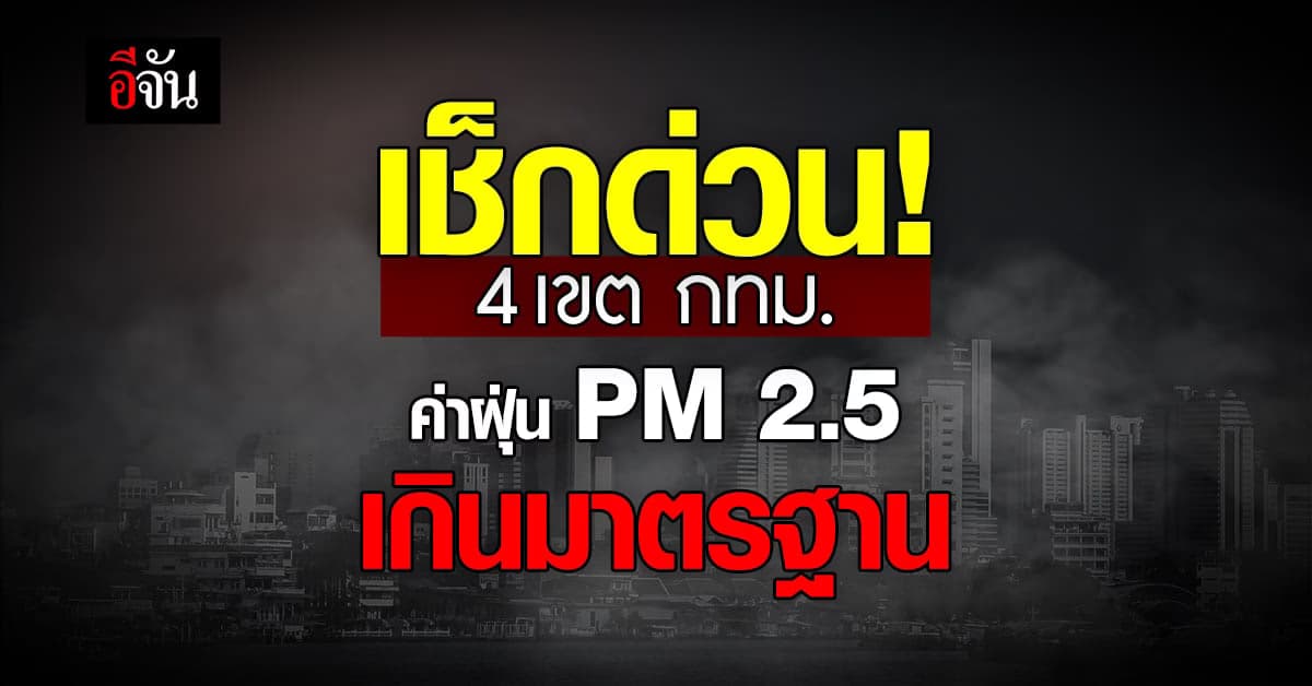 กลับมาแล้ว!  4 เขต กทม.ค่าฝุ่น PM 2.5 เกินมาตรฐาน