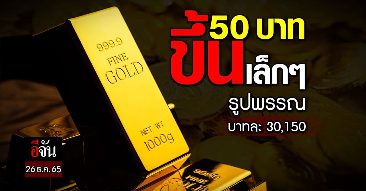 ราคาทองคำวันนี้ (26 ธ.ค.65) ปรับครั้งที่ 1 ขึ้น 50 บาท รูปพรรณ 30,150