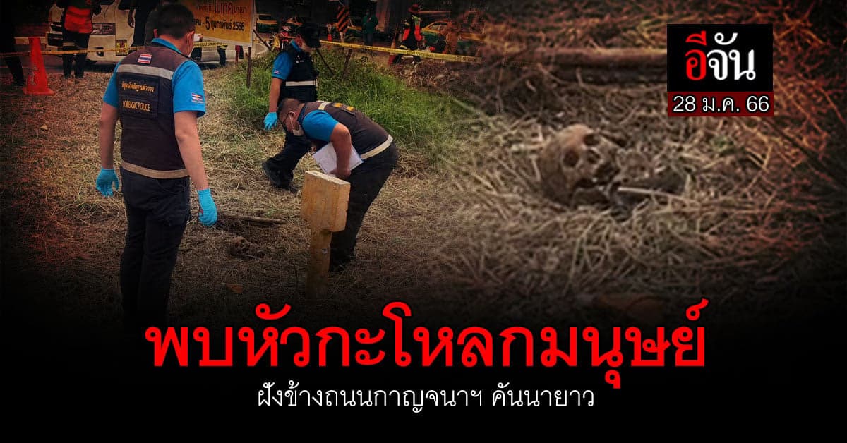 ผงะ หัวกะโหลกมนุษย์ ถูกฝังริมทางด่วน ย่านคันนายาว