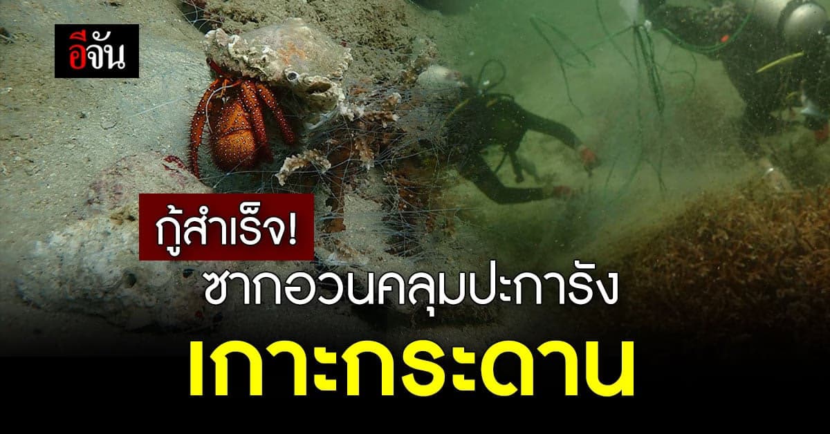 กู้สำเร็จ! จนท.ใช้เวลา 2 ชม.กู้ซากอวนหนัก 30 กก. คลุมปะการังเกาะกระดาน