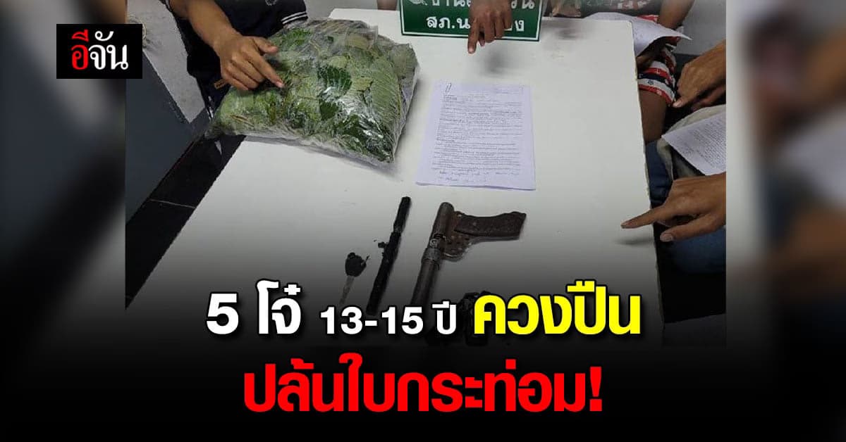 รวบ 5 โจ๋ วัยคะนอง 13 – 15 ปี ควงปืนปล้น ใบกระท่อม